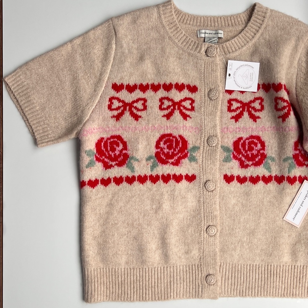 cupcakes & cashmere Beige Cardigan with Bows and Roses - Picture 2 of 12